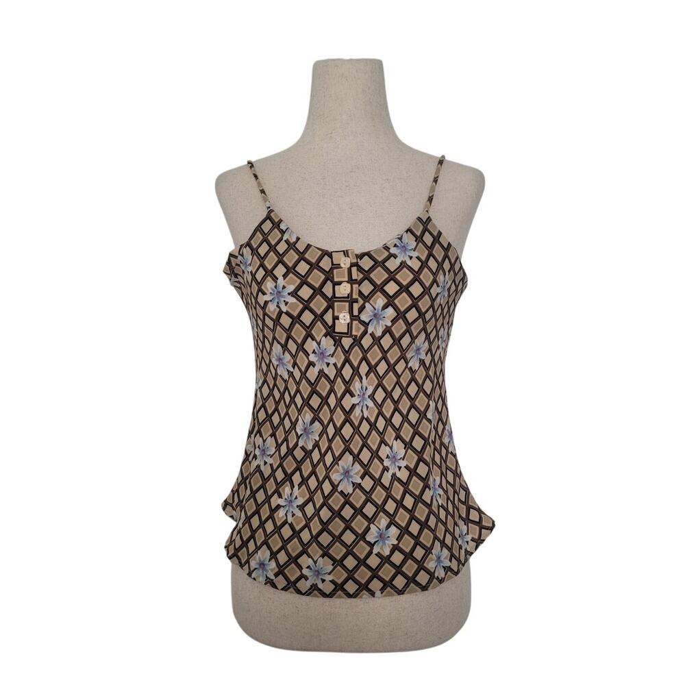 Vintage Y2k Mod Retro Flower Print Cami Top Sz S Brown Boho Festival Hippie 70's